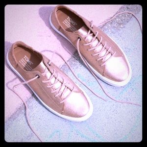 Toms Lenox Rose Gold Metallic Leather Sneakers 9.5